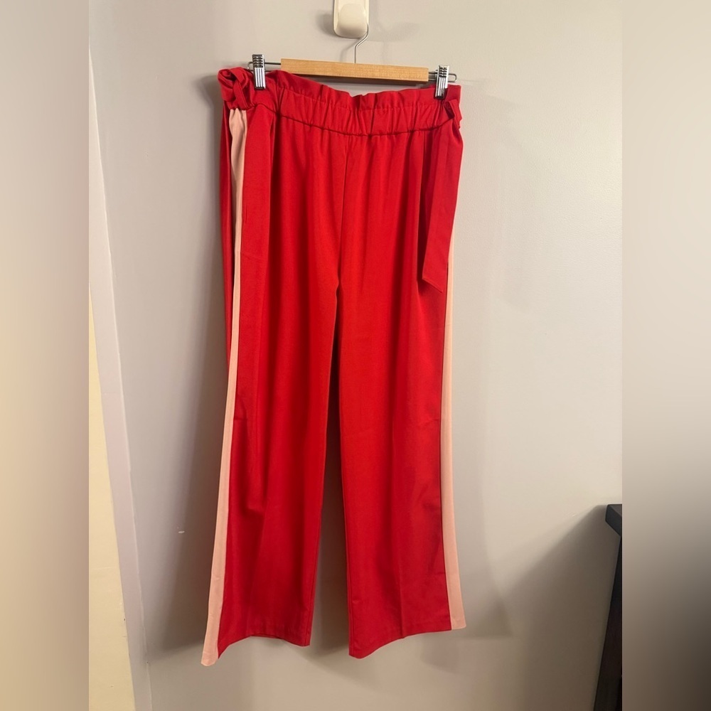 G.I.L.I. Wide-Leg Side Stripe Pants – Red & Blush Colorblock – Size Small